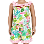AnnLoren Little & Big Girls Pink Flamingo Palm Tree Kids Shorts Jumpsuit-0