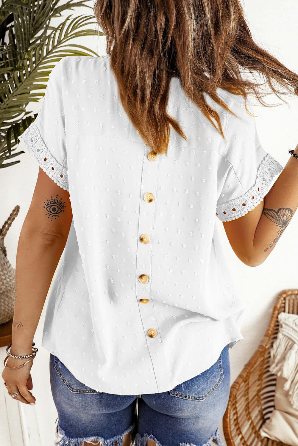 Swiss Dot Lace Short Sleeve Top - Elegant Blouse in Multiple Colors