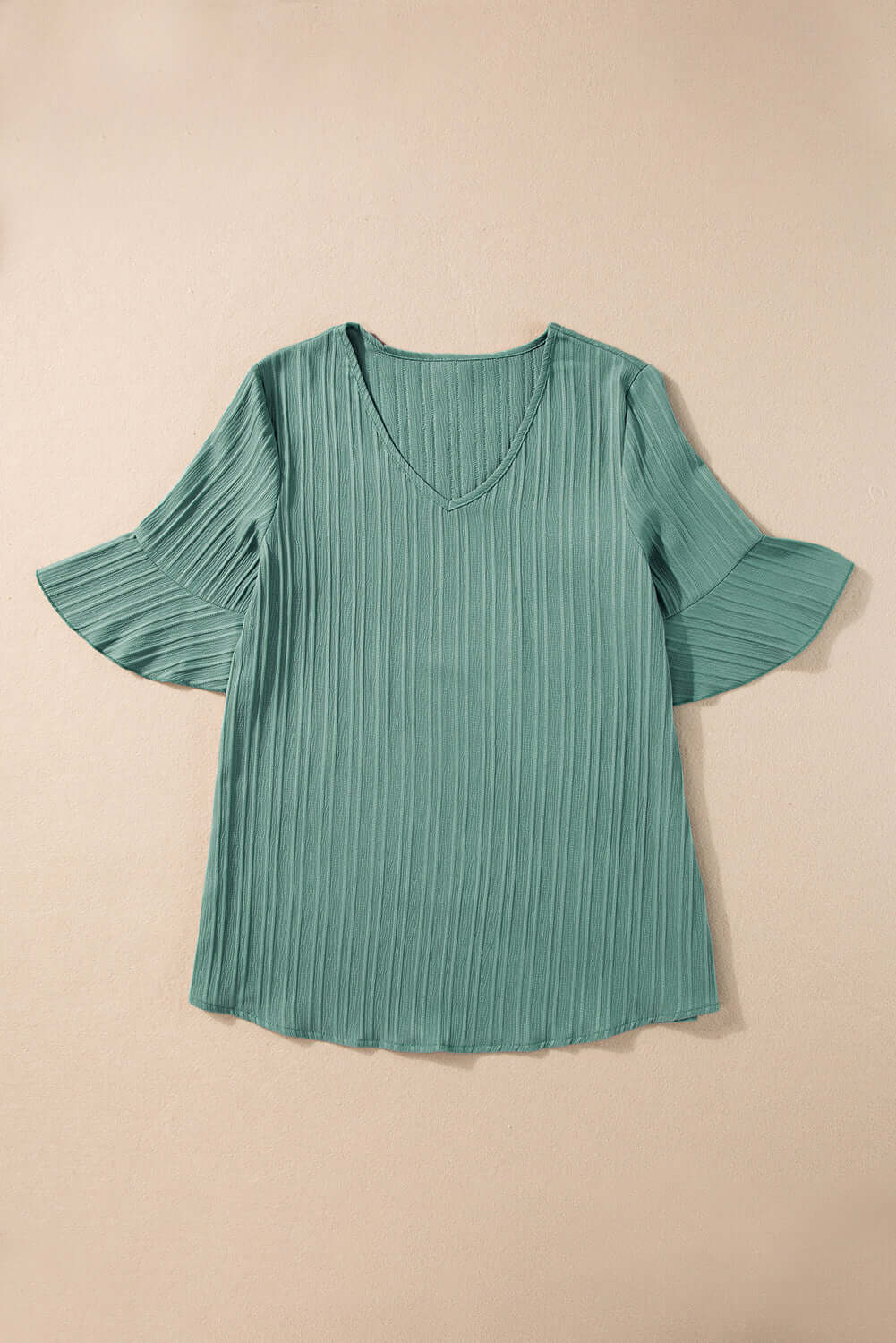 Ruffled Half Sleeve V Neck Top with Textured Fabric