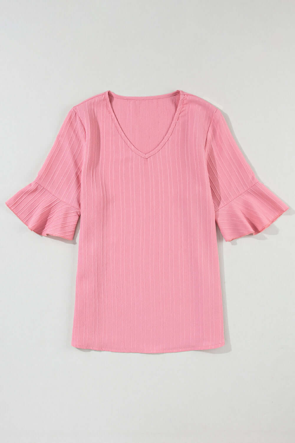 Ruffled Half Sleeve V Neck Top with Textured Fabric