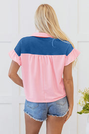 Carolina Half Buttoned Ruffled Short Sleeve Top-1