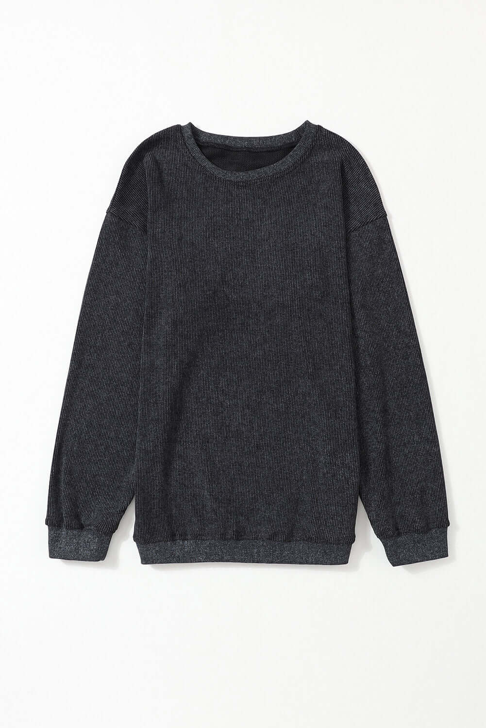 Solid Round Neck Sweatshirt - Textured Long Sleeve Comfort