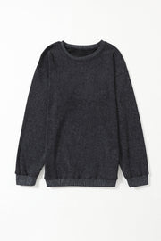 Faith Solid Ribbed Knit Round Neck Pullover Sweatshirt-7
