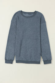 Faith Solid Ribbed Knit Round Neck Pullover Sweatshirt-9