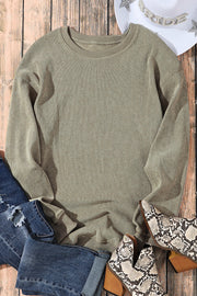 Faith Solid Ribbed Knit Round Neck Pullover Sweatshirt-6