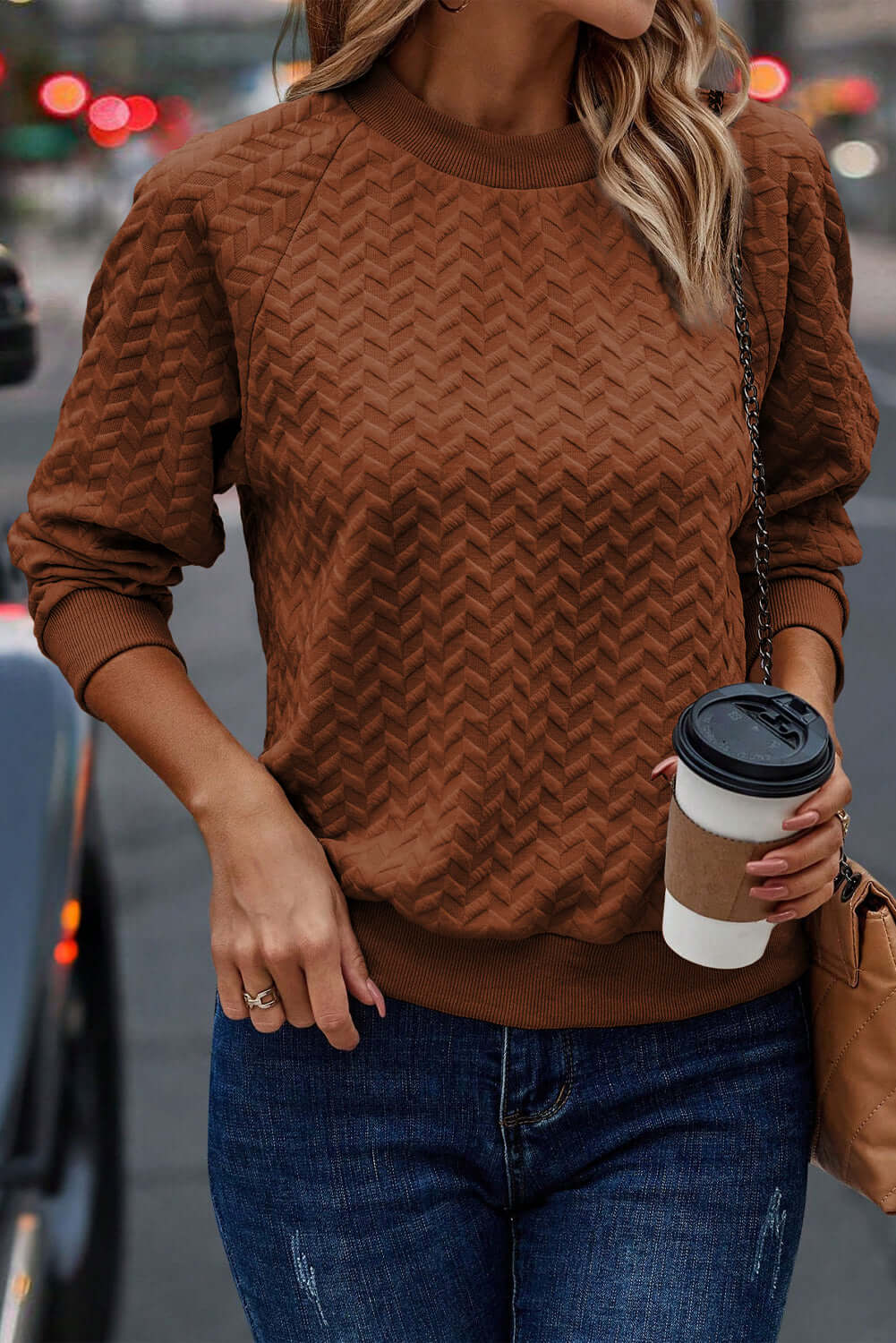  Cozy Textured Sweatshirt with Raglan Sleeves