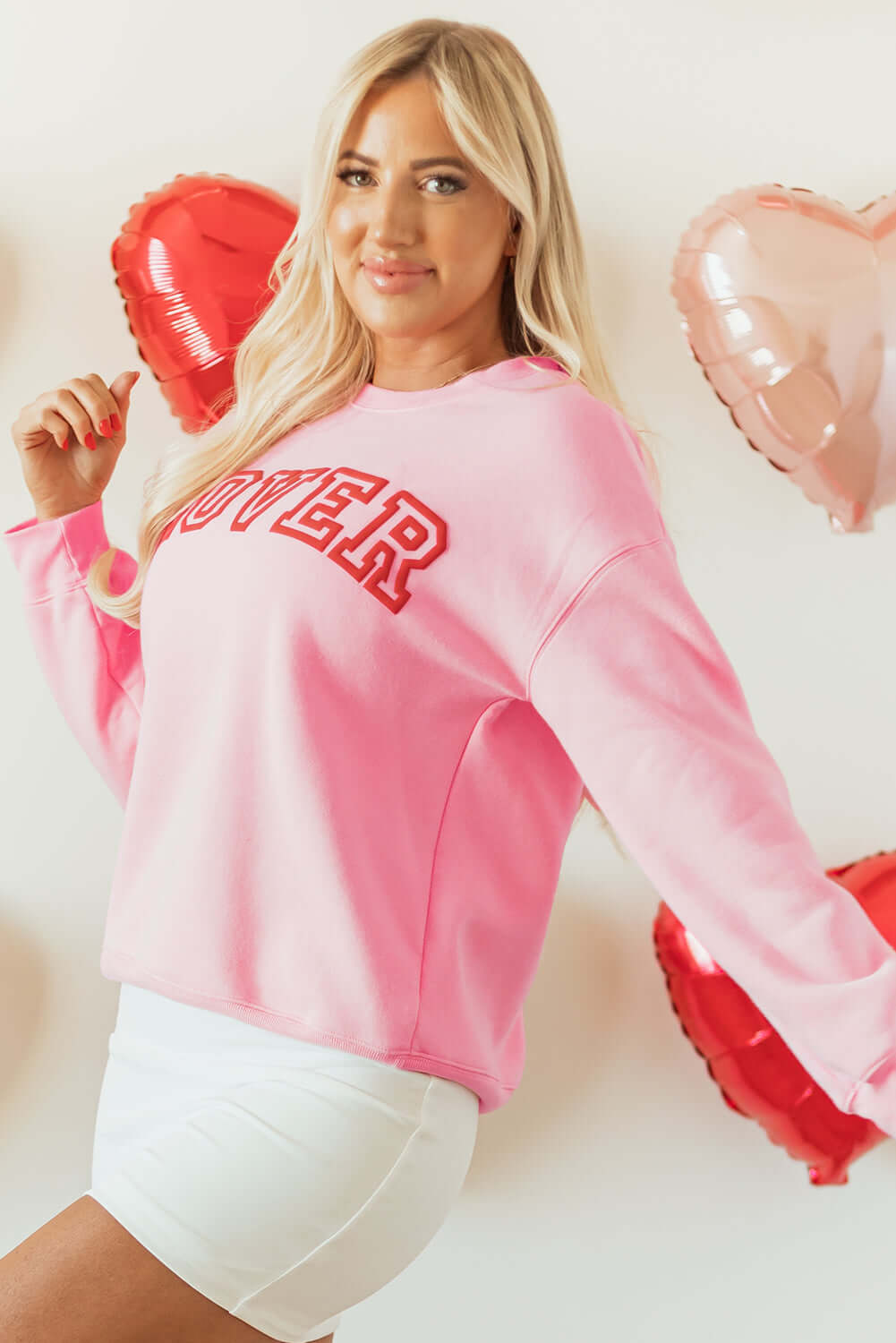 Lover Hollowed Graphic Sweatshirt In Pink Casual Style