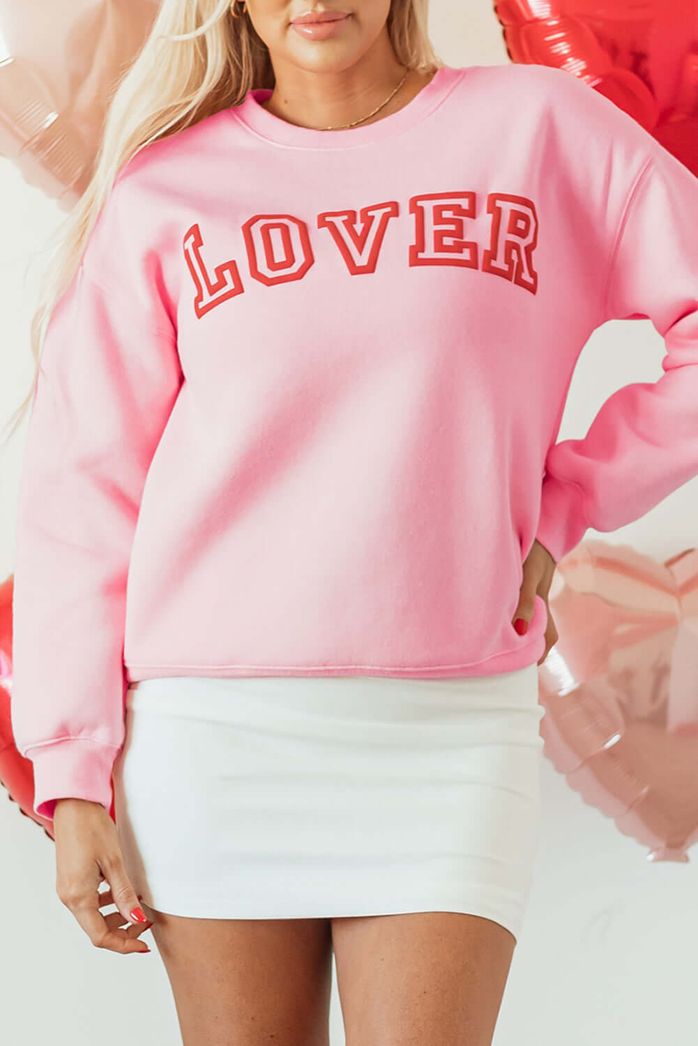 Lover Hollowed Graphic Sweatshirt In Pink Casual Style