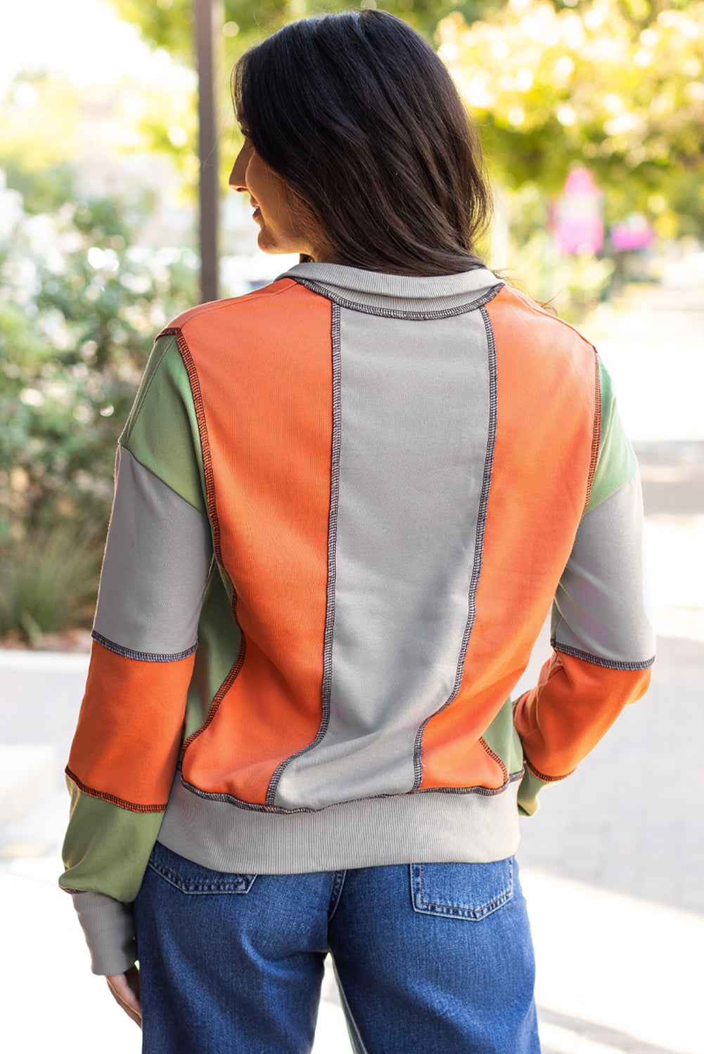 Half Zip Color Block Sweatshirt With Chic Contrast Design