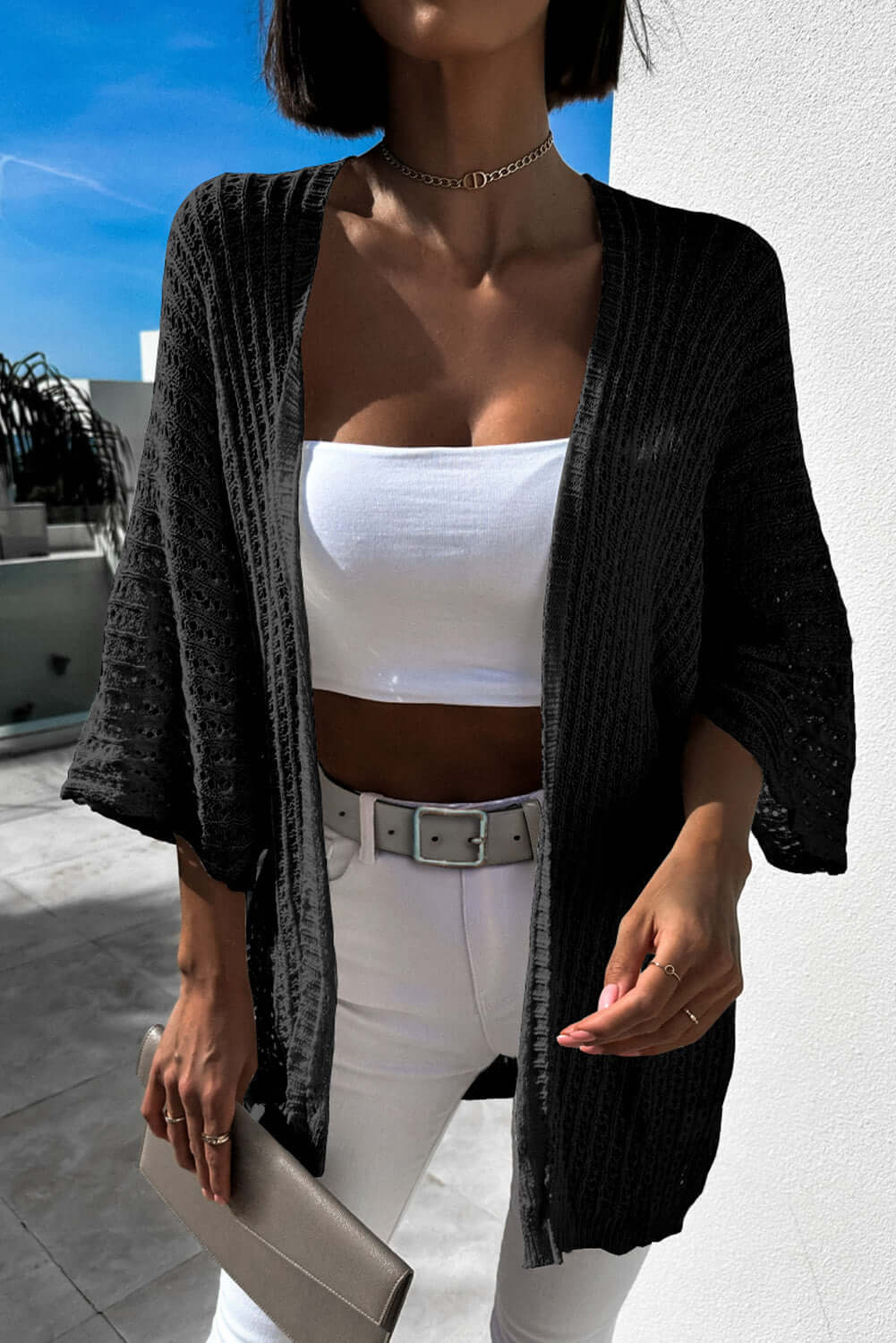 Bohemian Kimono Cardigan - Hollow Knit Open Sweater