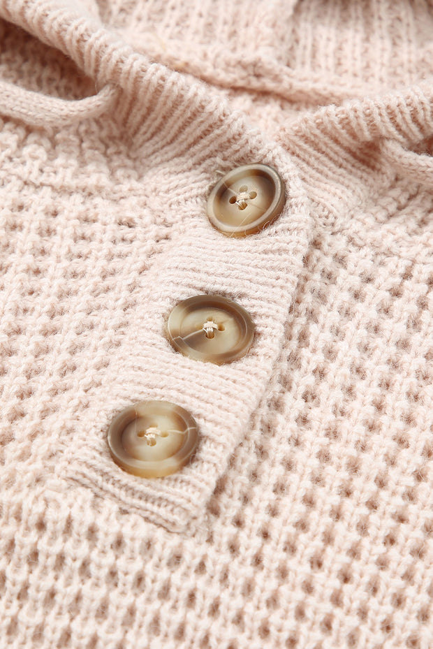 Joelle Waffle Knit Buttons Hooded Sweater-3