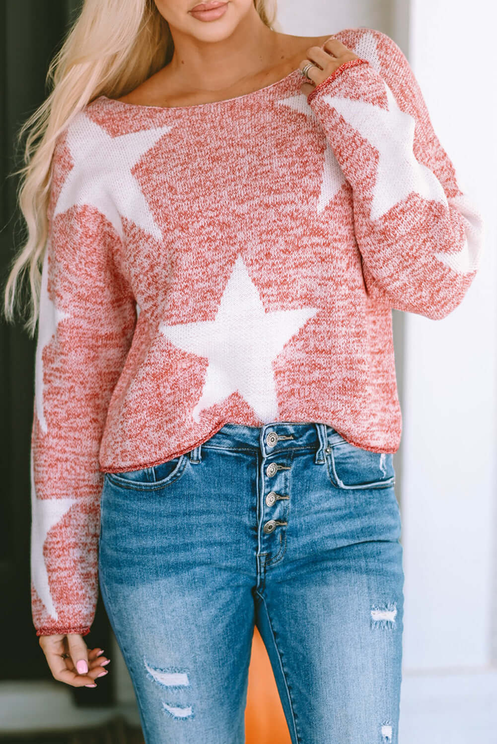 Spangled Sweater with Big Star Pattern and Relaxed Fit