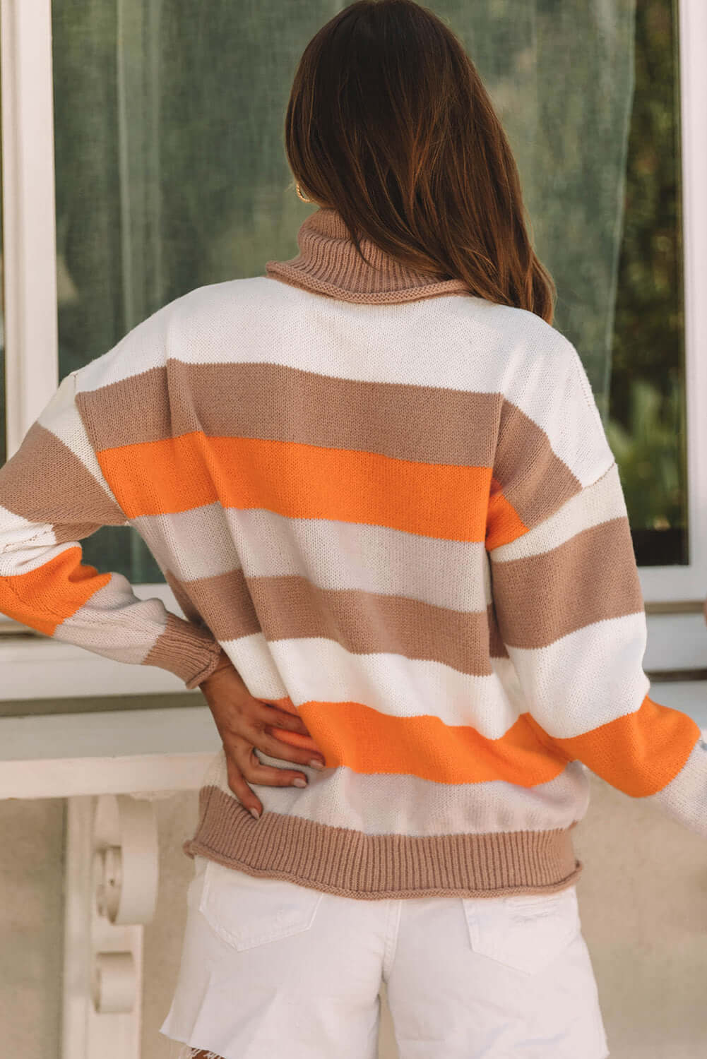 Knitted Turtleneck Drop Shoulder Sweater for Women