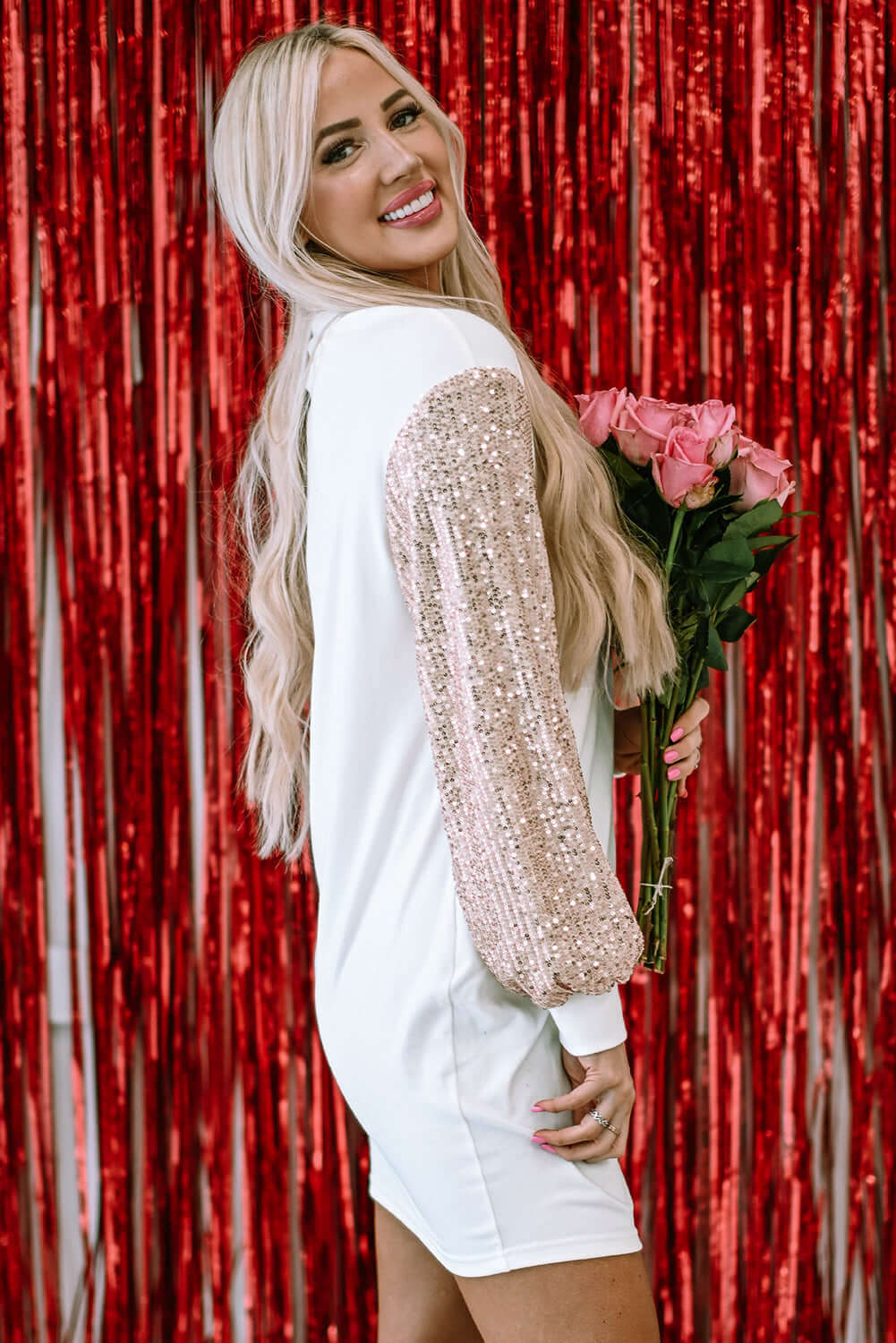 Sequin Sleeve Shift Dress - Elegant Sparkle Statement