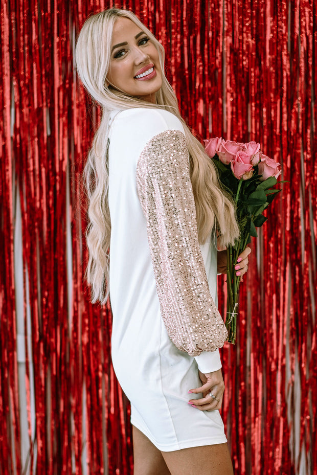 Mandy Sequin Puff Sleeve Shift Mini Dress-2