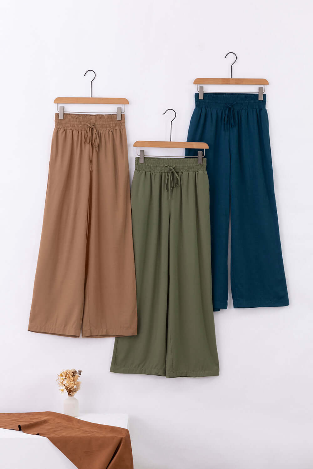 Wide Leg Smocked Waist Pants - Comfy Loose Fit Trousers