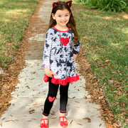AnnLoren Girls Valentine's Day Heart Tie Dye Outfit Dress and Black Leggings-2