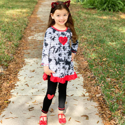 AnnLoren Girls Valentine's Day Heart Tie Dye Outfit Dress and Black Leggings-2