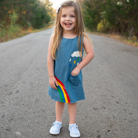 AL Limited Girls Blue Chambray Rainbow Overall Dress-1