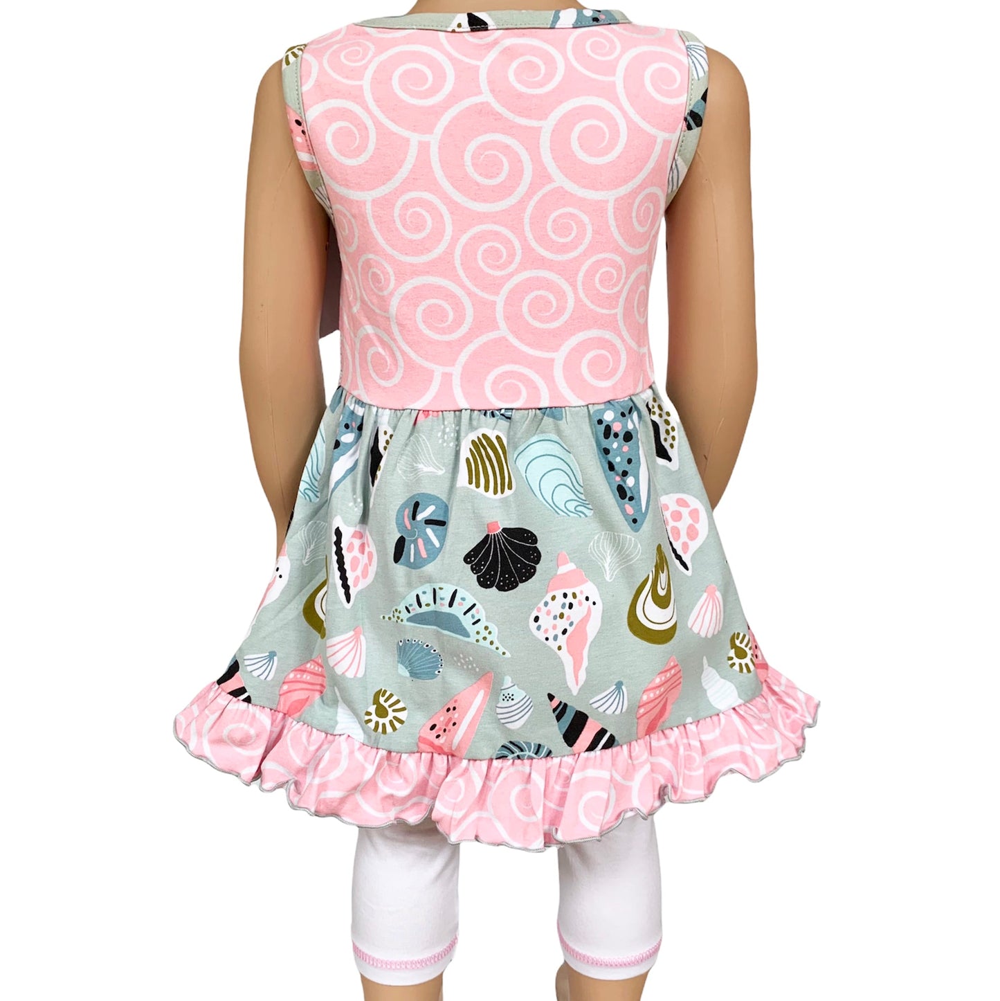 Girls Seashell Dress and White Capri Leggings Set