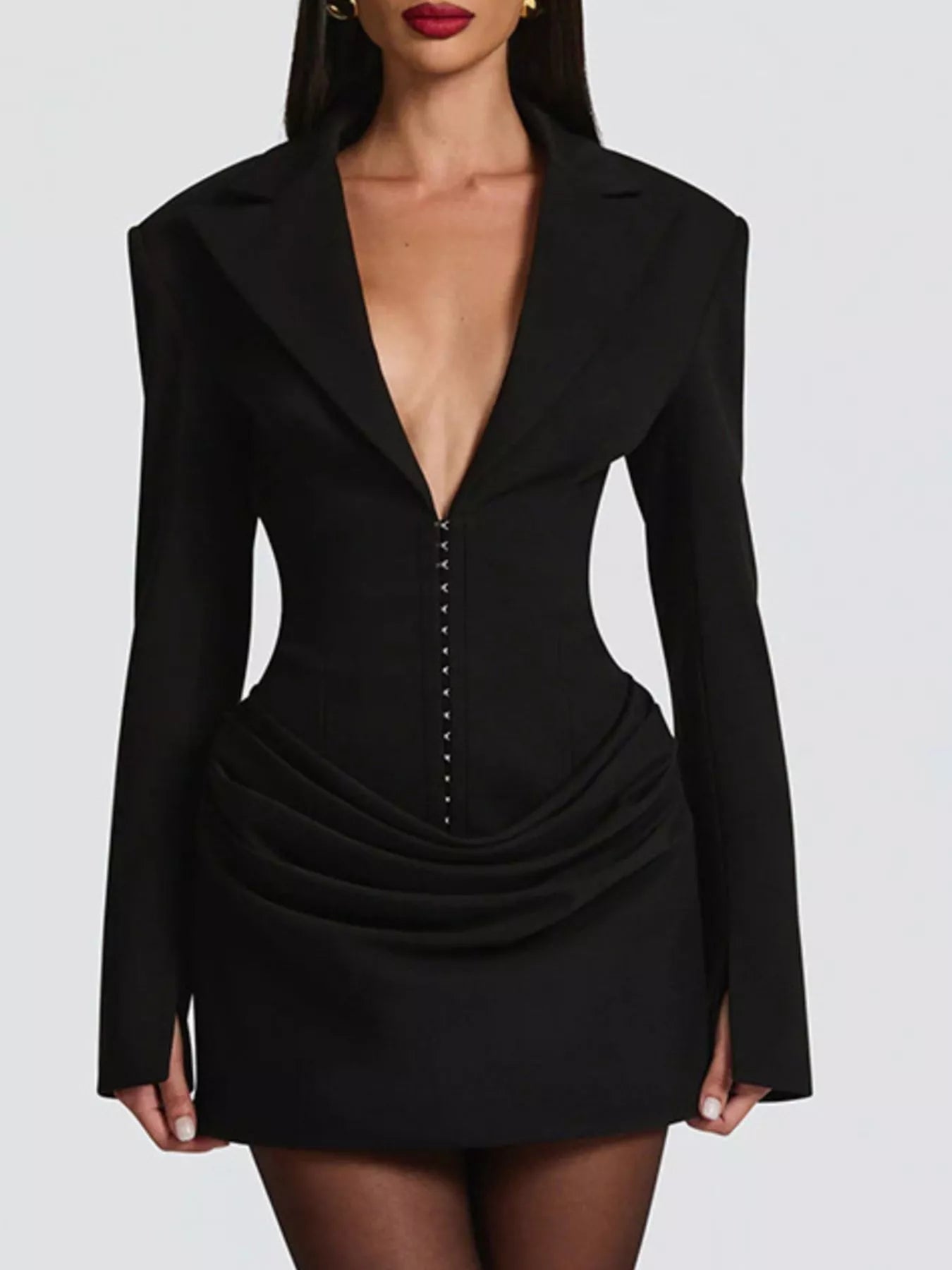  Chic Blazer Inspired Plus Size Mini Dress Elegant Long Sleeve Design