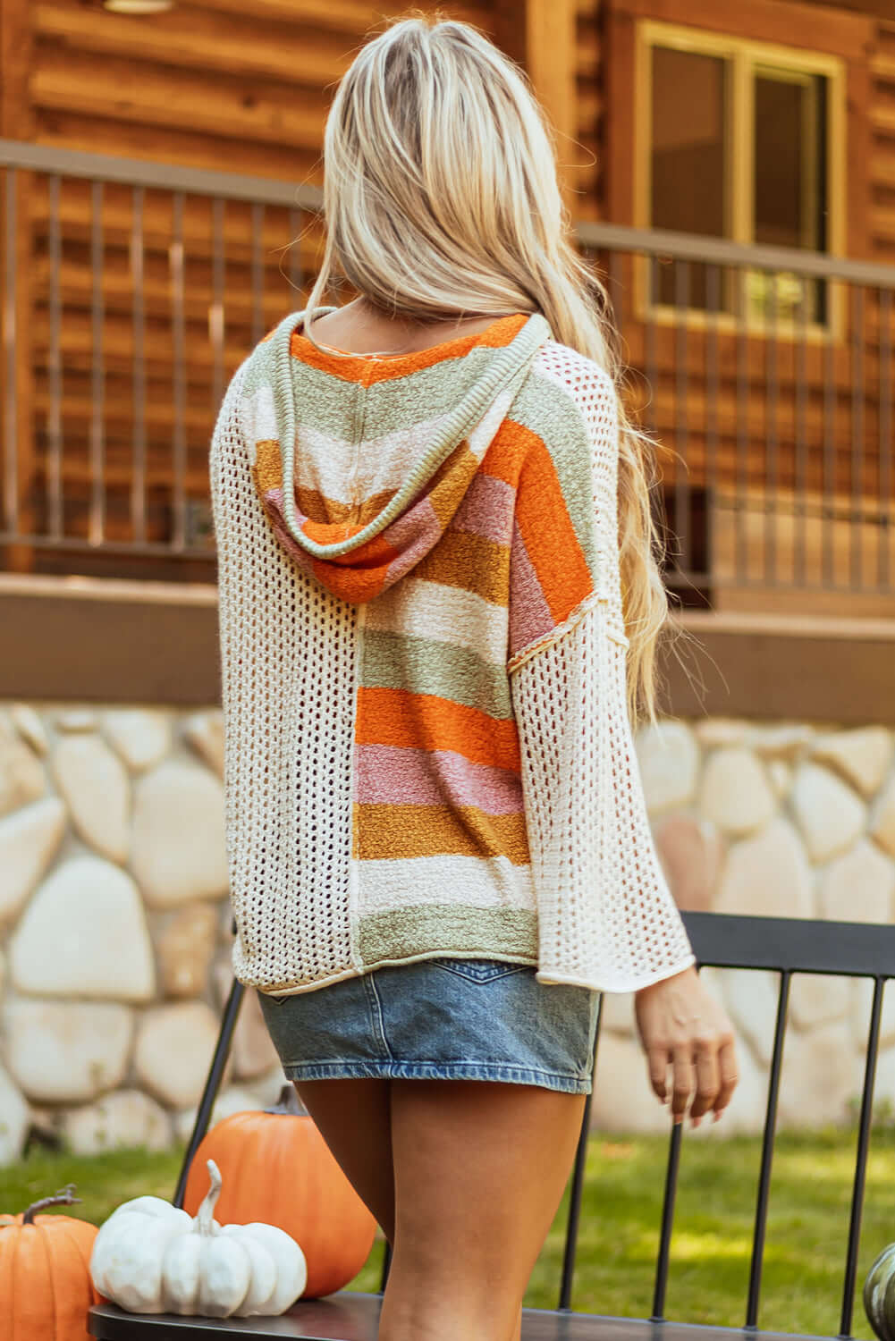Color Block V Neck Hooded Sweater - Trendy Casual Style