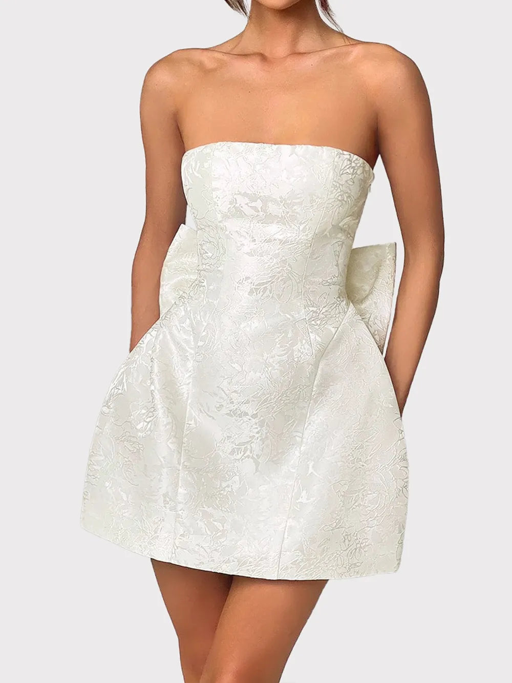  Satin Bow-Tied Lace-Up Mini Dress