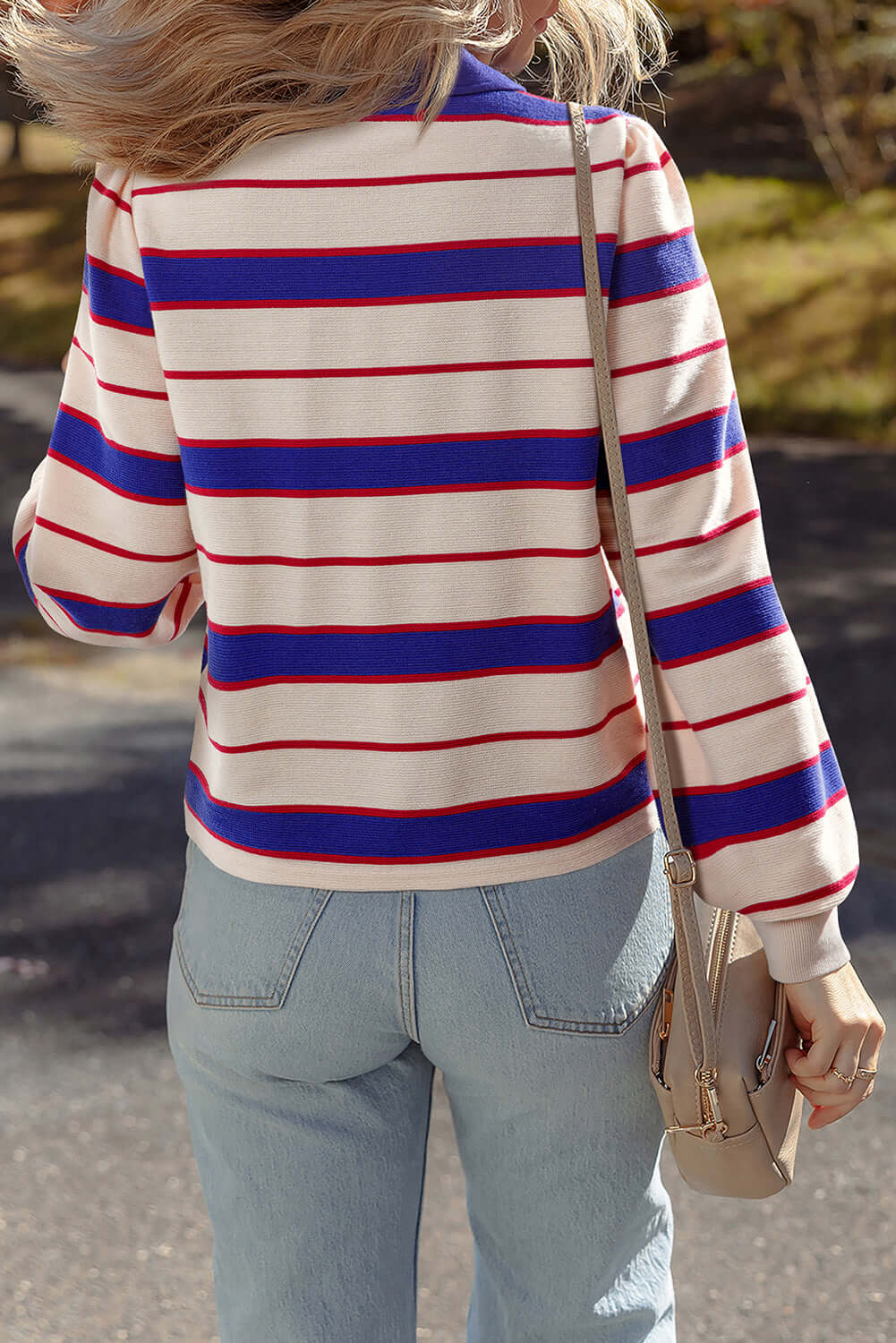 Striped Polo Sweatshirt for Women – Colorful Preppy Pullove