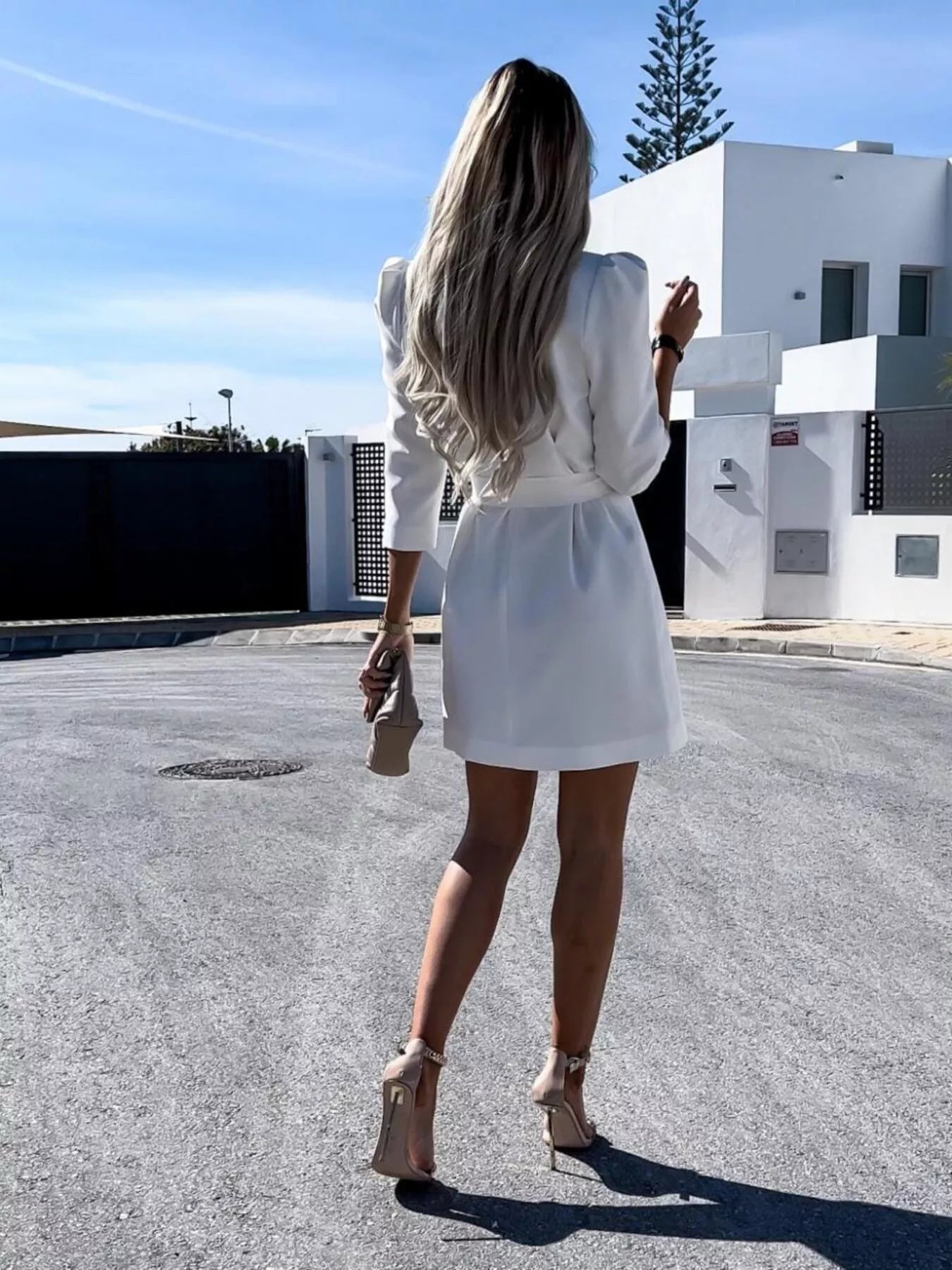  Chic Power Belted Blazer Dress 3 4 Sleeve Mini Style