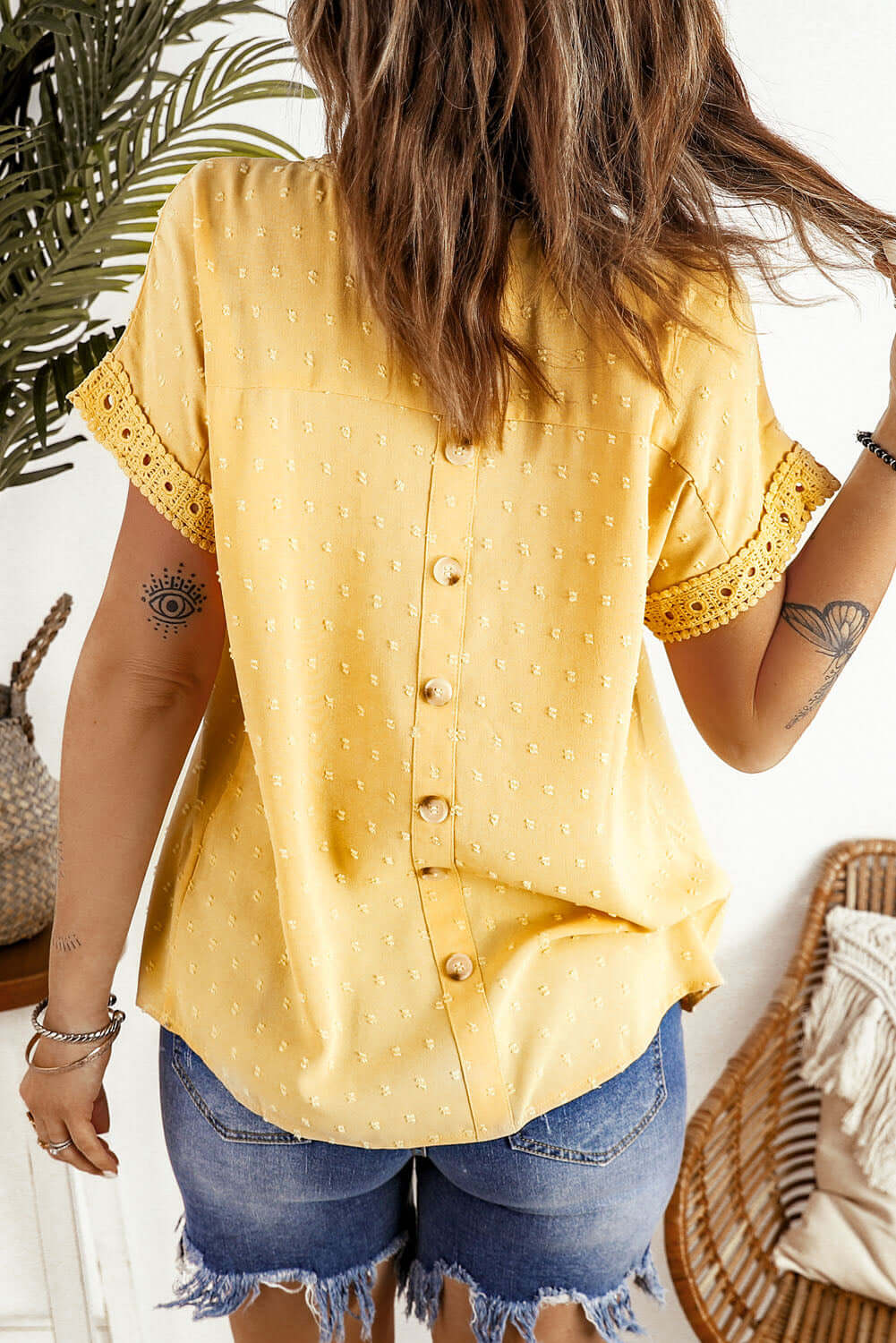 Swiss Dot Lace Short Sleeve Top - Elegant Blouse in Multiple Colors