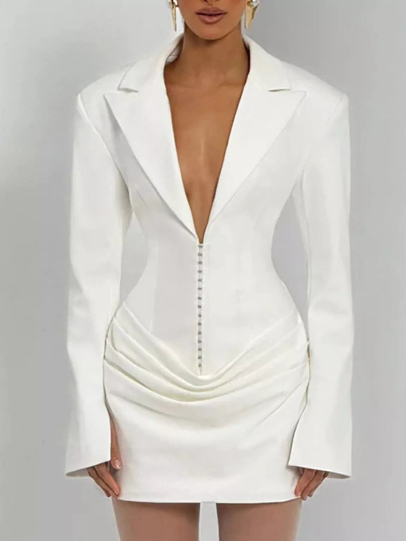  Chic Blazer Inspired Plus Size Mini Dress Elegant Long Sleeve Design