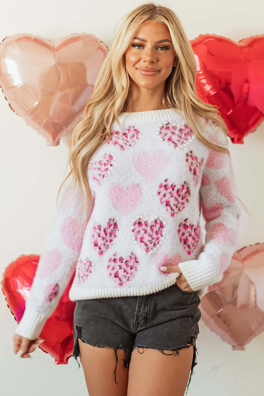 Heart Leopard Print Sweater - Chic and Cozy Style