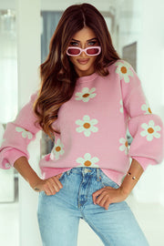Mariah Floral Pattern Drop Shoulder Sweater-2