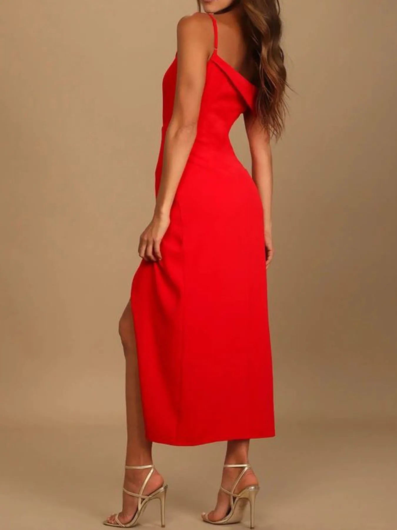 Elegant Split Asymmetrical Neck Midi Dress styling