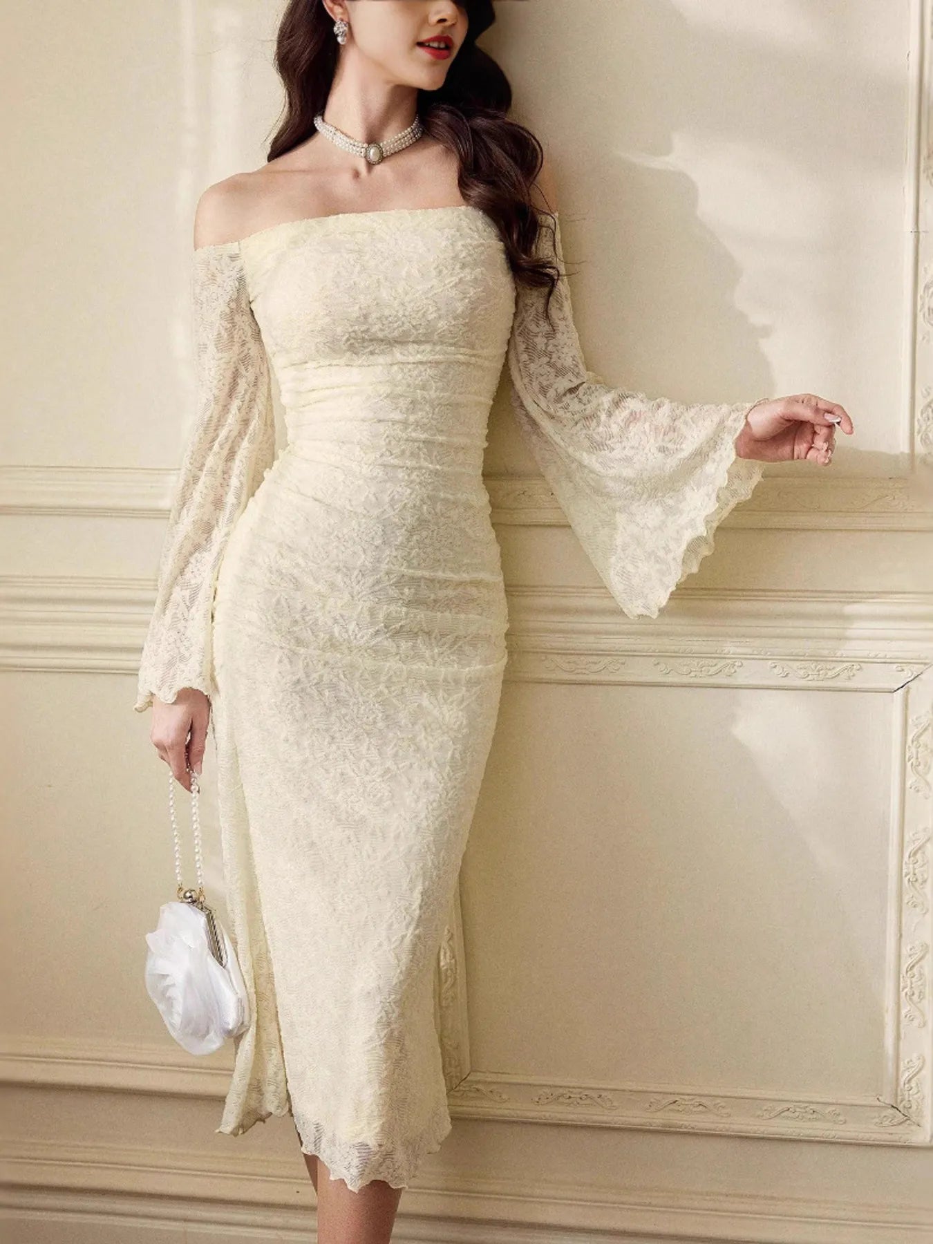 Off-Shoulder Flare Sleeve Dress outfit inspiration