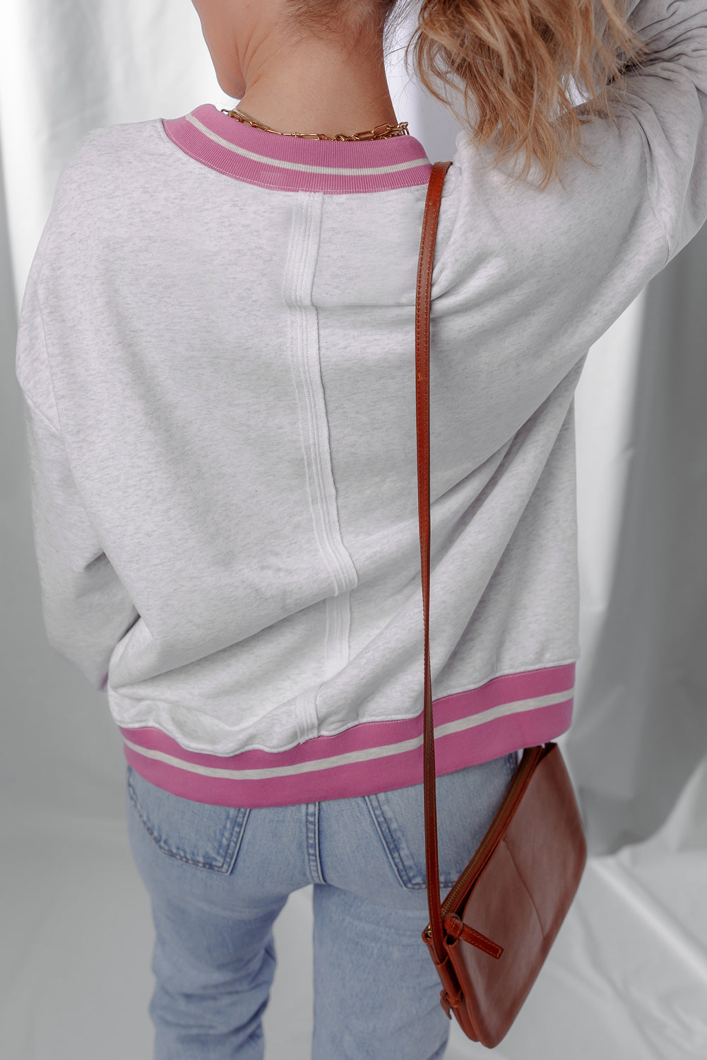 Flower Patch Sweatshirt with Contrasting Trim and Crew Neck