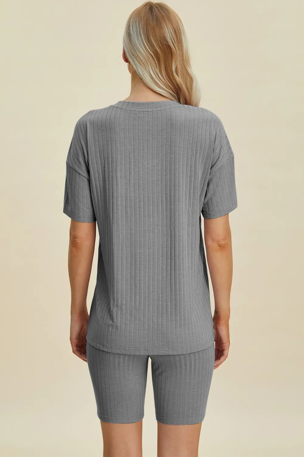 Ribbed V-Neck Short Sleeve Top and Shorts Set for Women