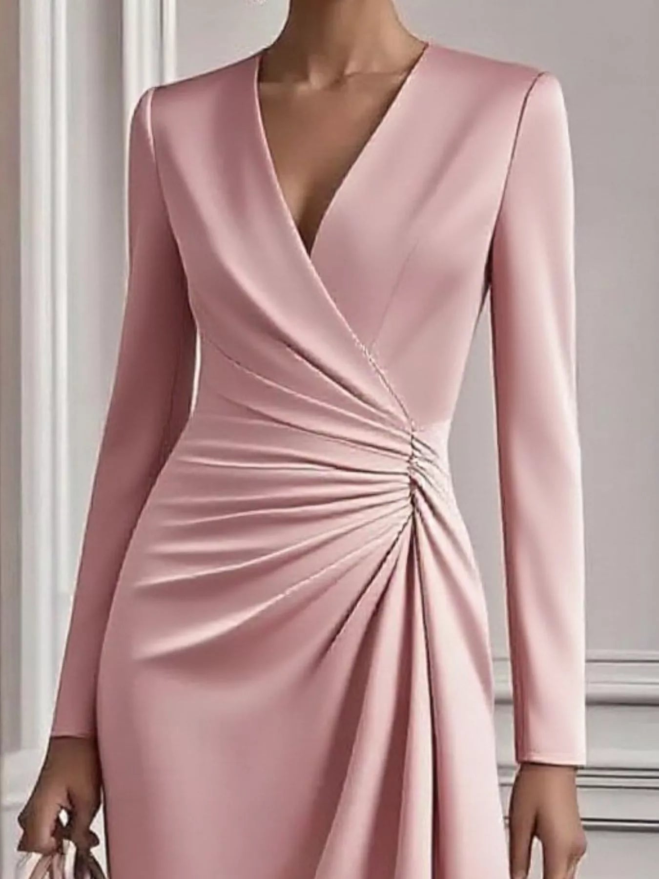 Ruched Surplice Long Sleeve Dress back view