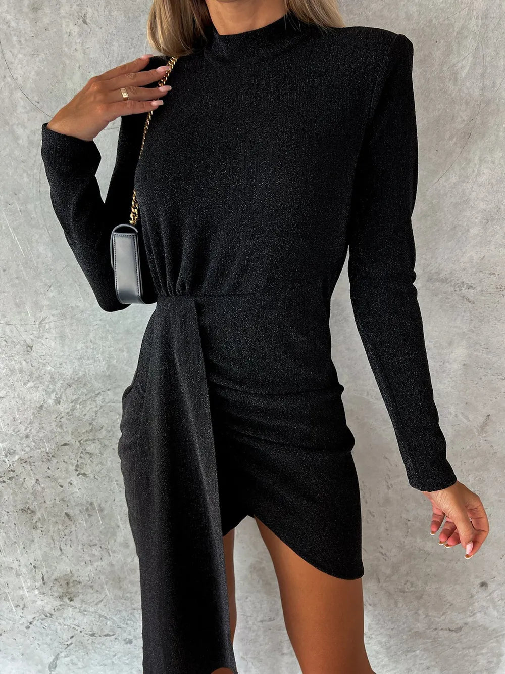  Heathered Mock Neck Long Sleeve Mini Dress Chic Everyday Style