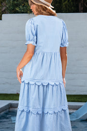 Noah Stripe Tiered Scallop Long Dress-1