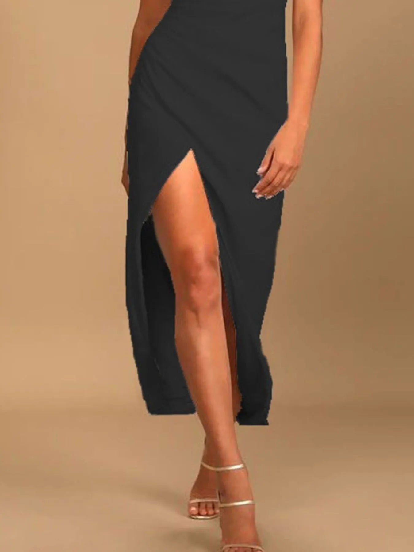 Elegant Split Asymmetrical Neck Midi Dress styling