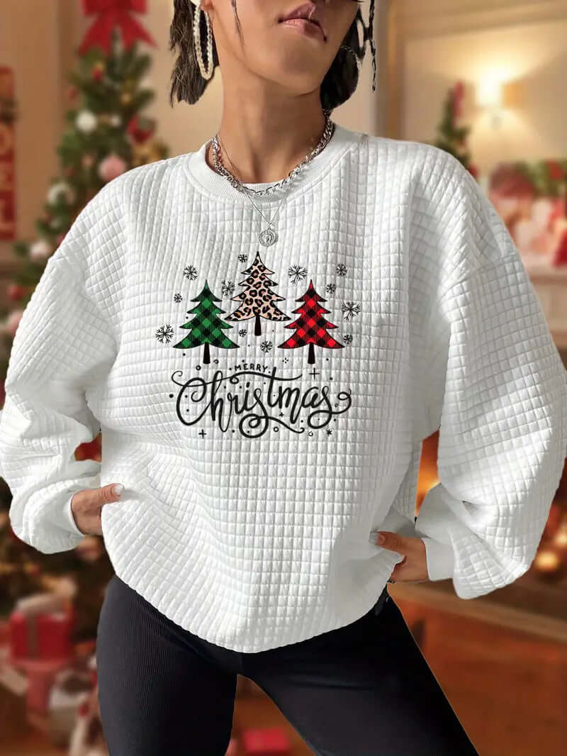 Christmas Tree Print Womens Hoodie Casual Long Sleeve Top