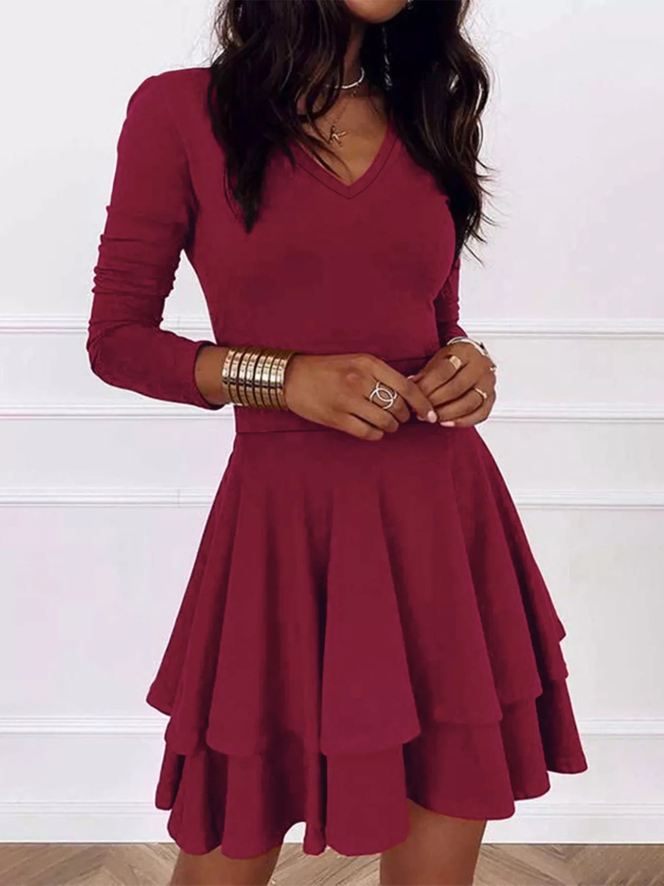  V-Neck Layered Ruffle Mini Dress Chic Summer Style