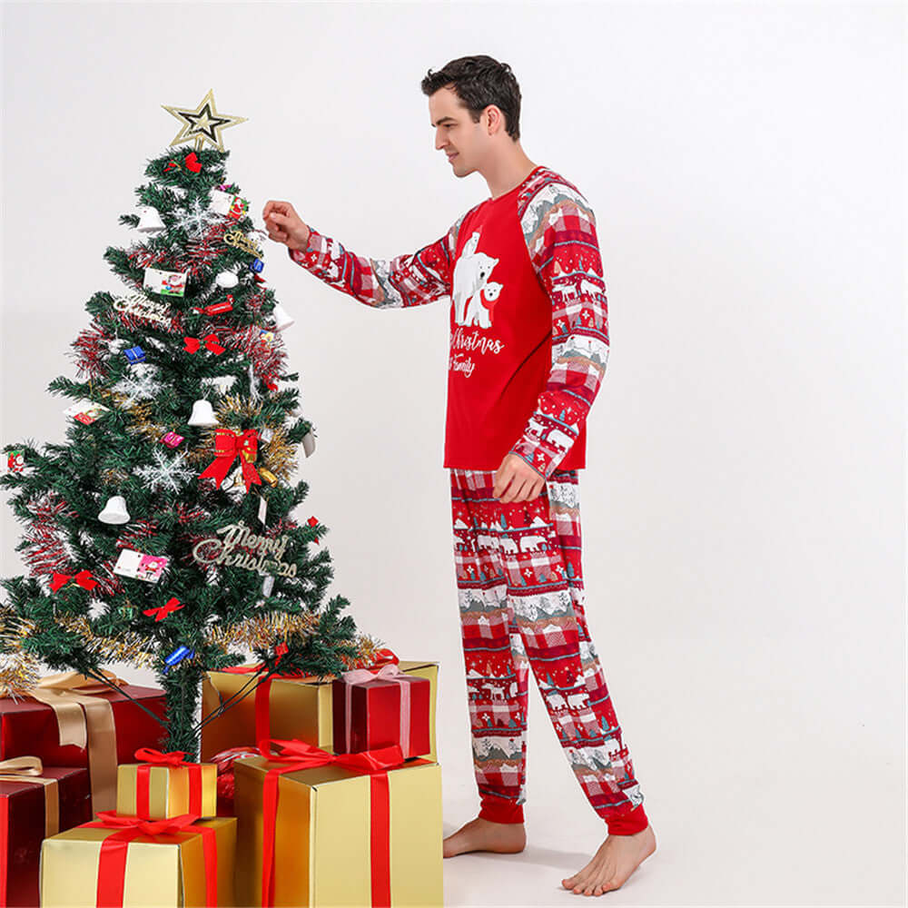 Red Family Pajamas - Comfortable Polyester Imitation Cotton Sleepwear