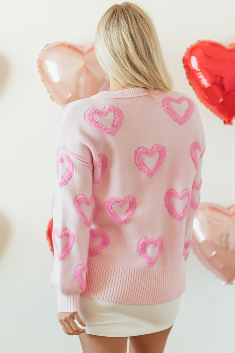  Heart Bubble Baggy Sweater with Puffy Sleeves