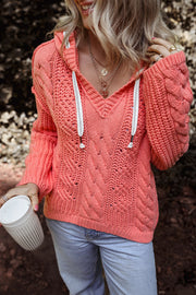 Sariah Cable Knit Drawstring Hooded Sweater-2