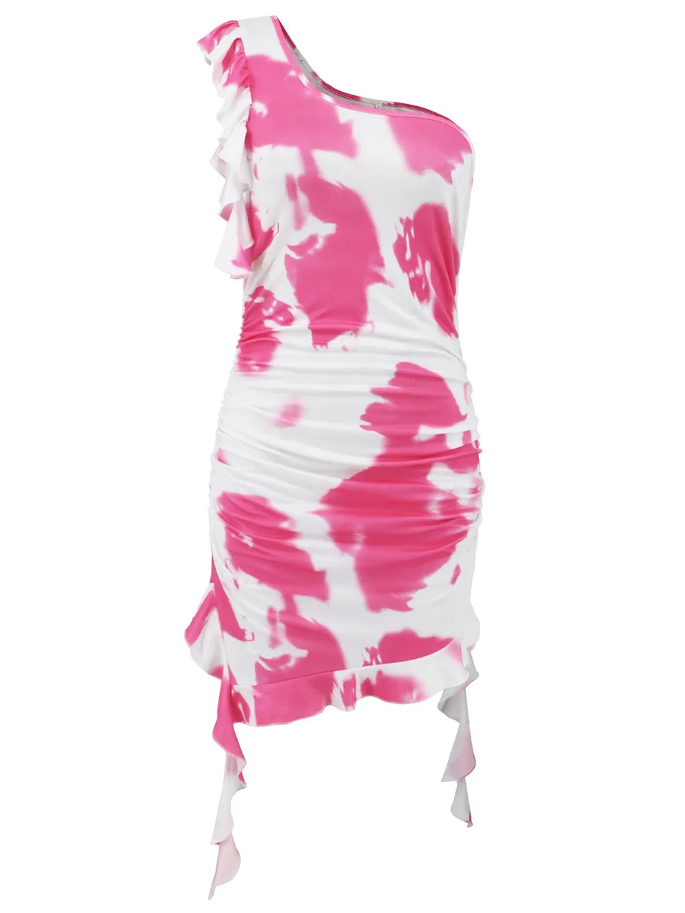  Vivid Swirl One Shoulder Ruffle Dress For Stylish Events