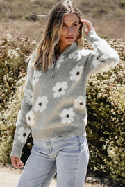 Maria Floral Half Zip Drop Shoulder Sweater-2