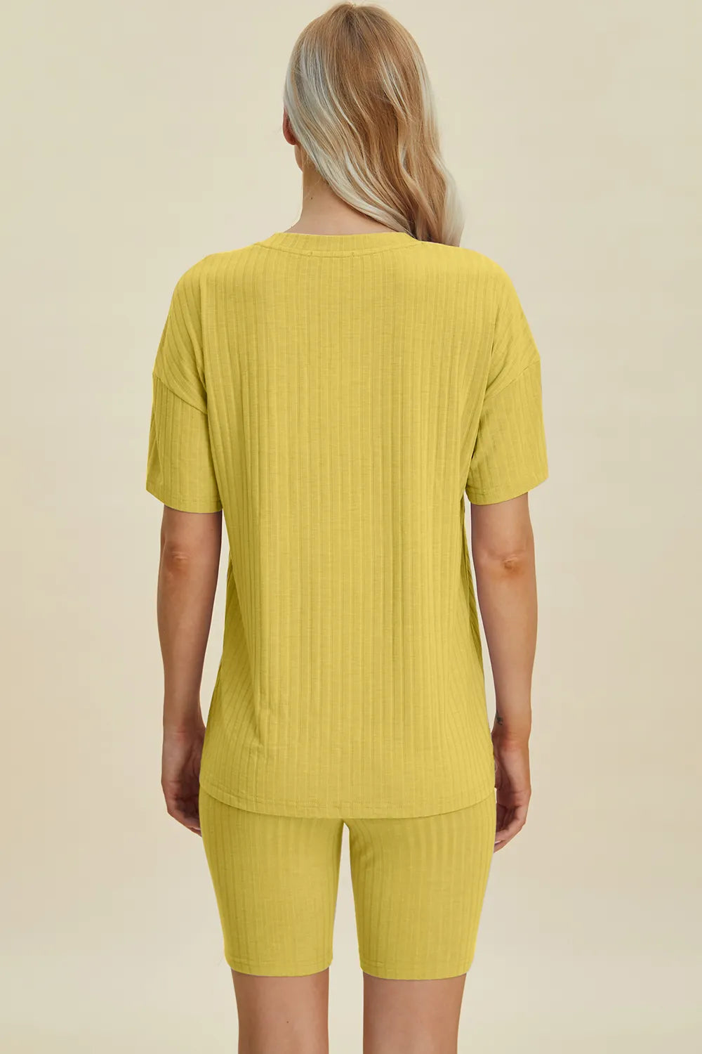 Ribbed V-Neck Short Sleeve Top and Shorts Set for Women