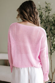 Dulce Big Flower Hollowed Knit Drop Shoulder Sweater-3